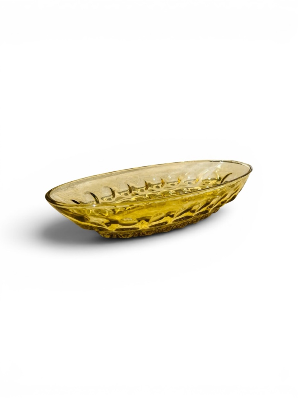 Indiana Glass Thumb Print Amber Oval Bowl - Vintage